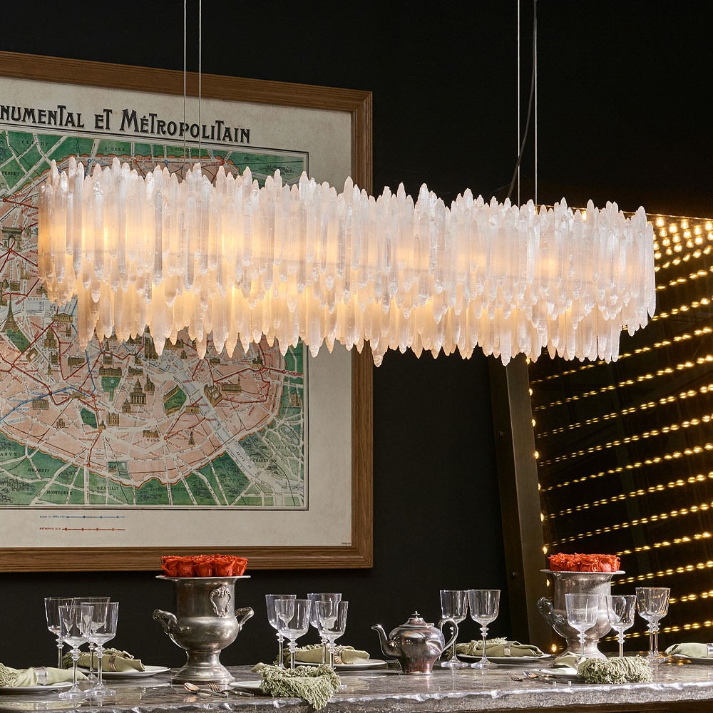 Art Selenite Layer Rectangular Chandelier - Chandelier, Living Room, Selenite Series- Chandelier1-Luxehomezone