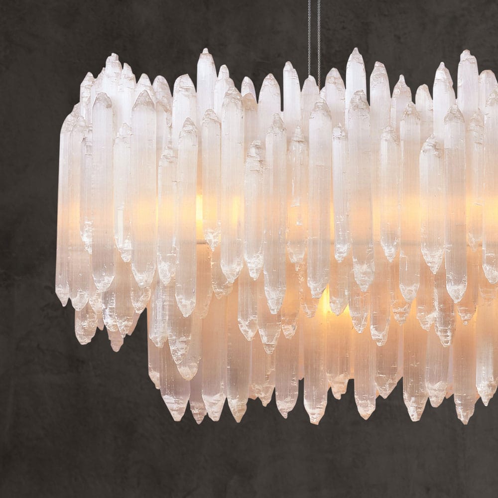 Art Selenite Layer Rectangular Chandelier - Chandelier, Living Room, Selenite Series- Chandelier1-Luxehomezone