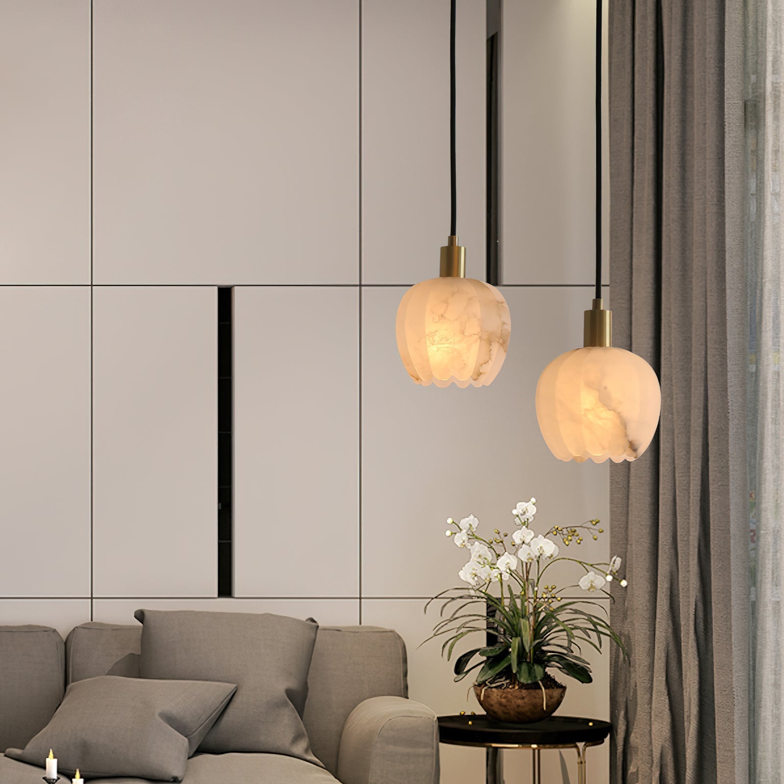 Lilin Alabaster Pendant Light - Alabaster globe light, Ambient lighting, Artistic pendant light, Custom lighting, Decorative lighting, Designer lighting, Dining room lighting, High ceiling lighting, High-end lighting, Innovative lighting, Luxury lighting, Modern chandelier, Modern pendant lighting, Sophisticated lighting, Stylish pendant light- Pendant Light1-Luxehomezone