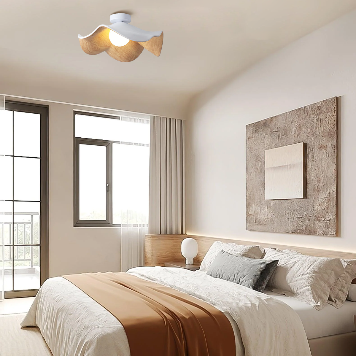 Lotus Leaf Ceiling Lamp 11''/15.7'' - Semi Flush Mounts, Wood-1-Luxehomezone