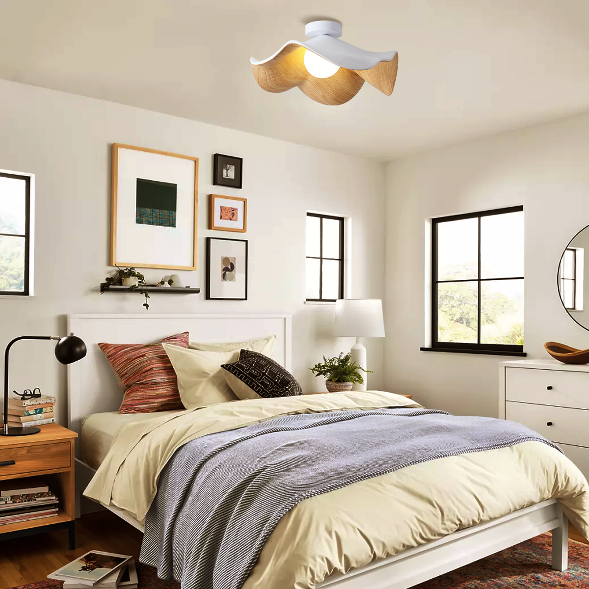 Lotus Leaf Ceiling Lamp 11''/15.7'' - Semi Flush Mounts, Wood-1-Luxehomezone