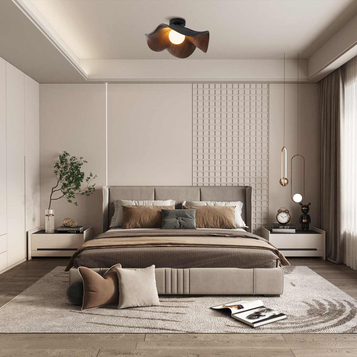 Lotus Leaf Ceiling Lamp 11''/15.7'' - Semi Flush Mounts, Wood-1-Luxehomezone