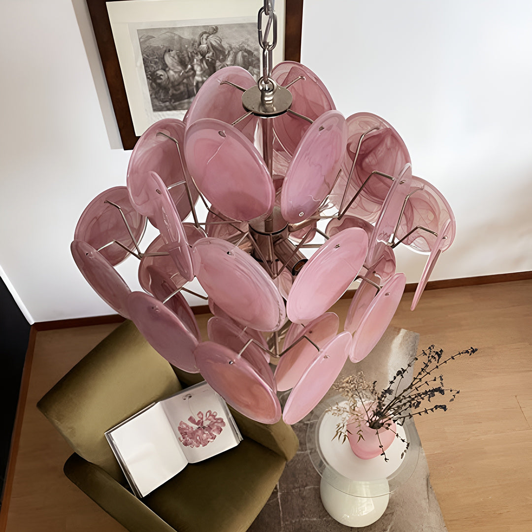 Bettina Murano Glass Chandelier 36 Pink Disks