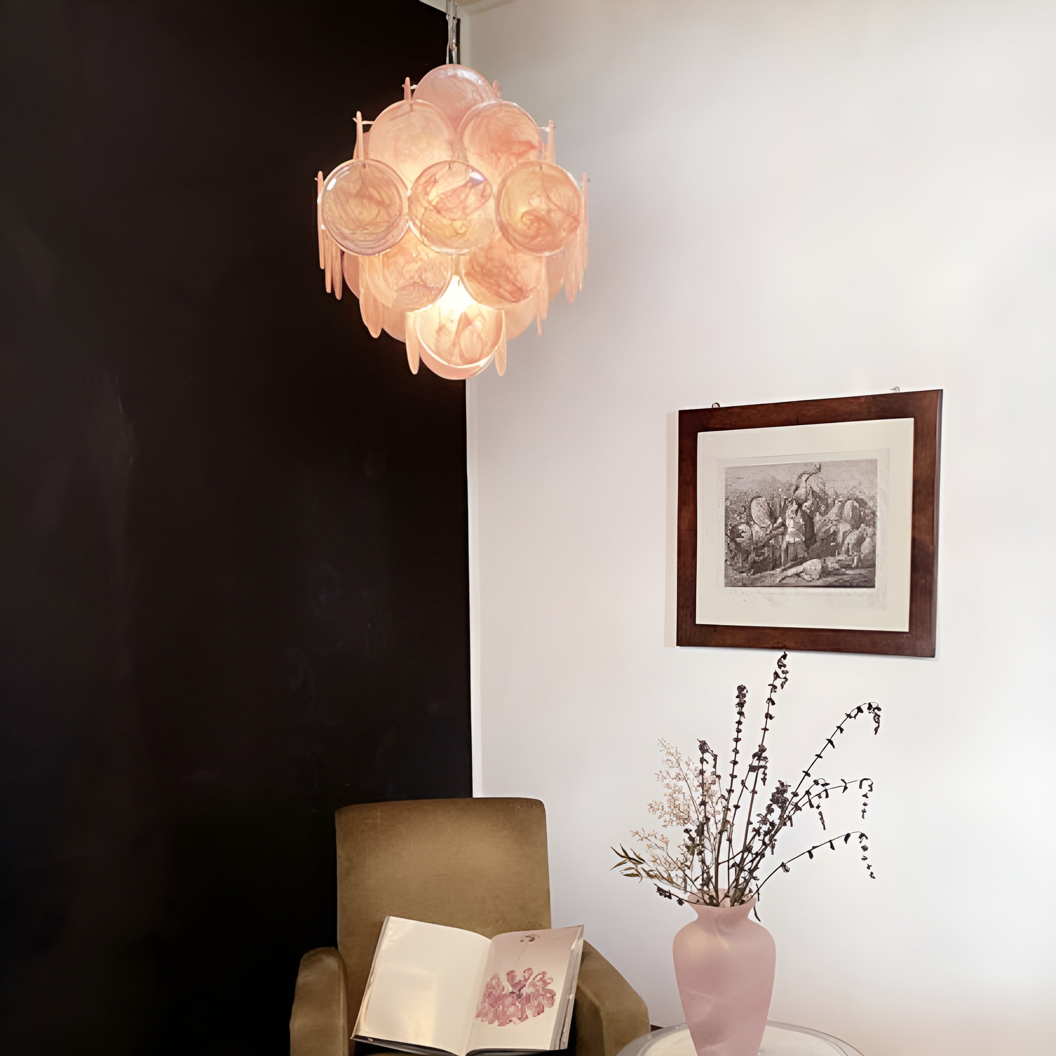 Bettina Murano Glass Chandelier 36 Pink Disks