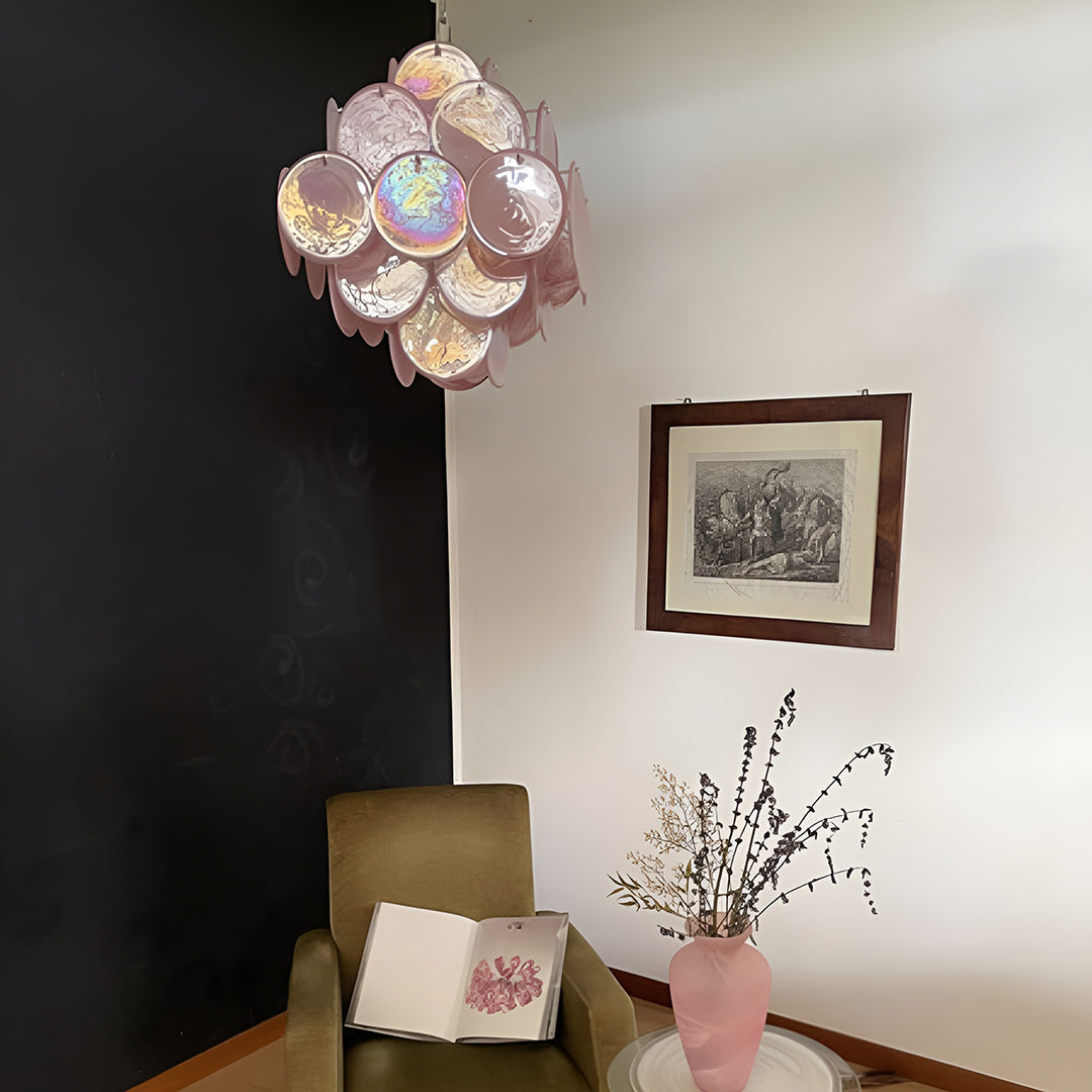 Bettina Murano Glass Chandelier 36 Pink Disks