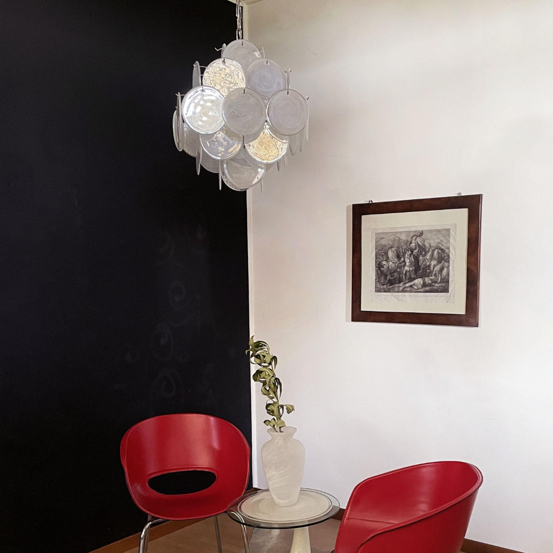 Bettina Murano Glass Chandelier 36 White Disks