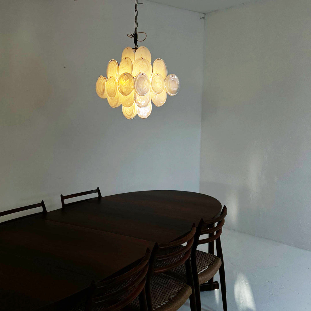 Bettina Murano Glass Chandelier 36 White Disks