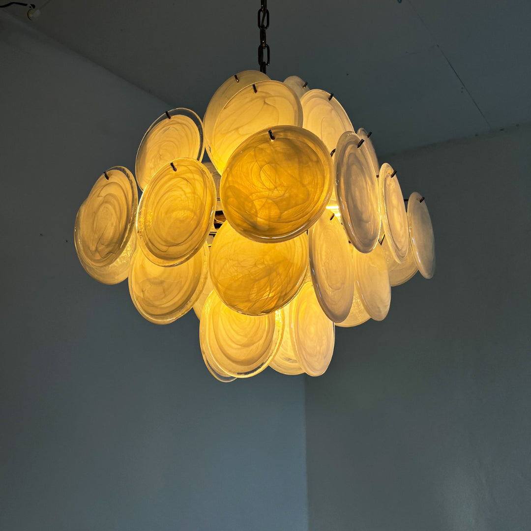 Bettina Murano Glass Chandelier 36 White Disks