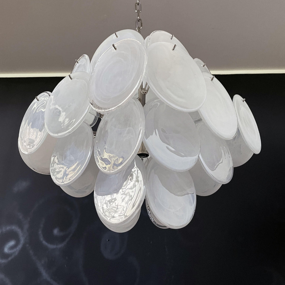 Bettina Murano Glass Chandelier 36 White Disks