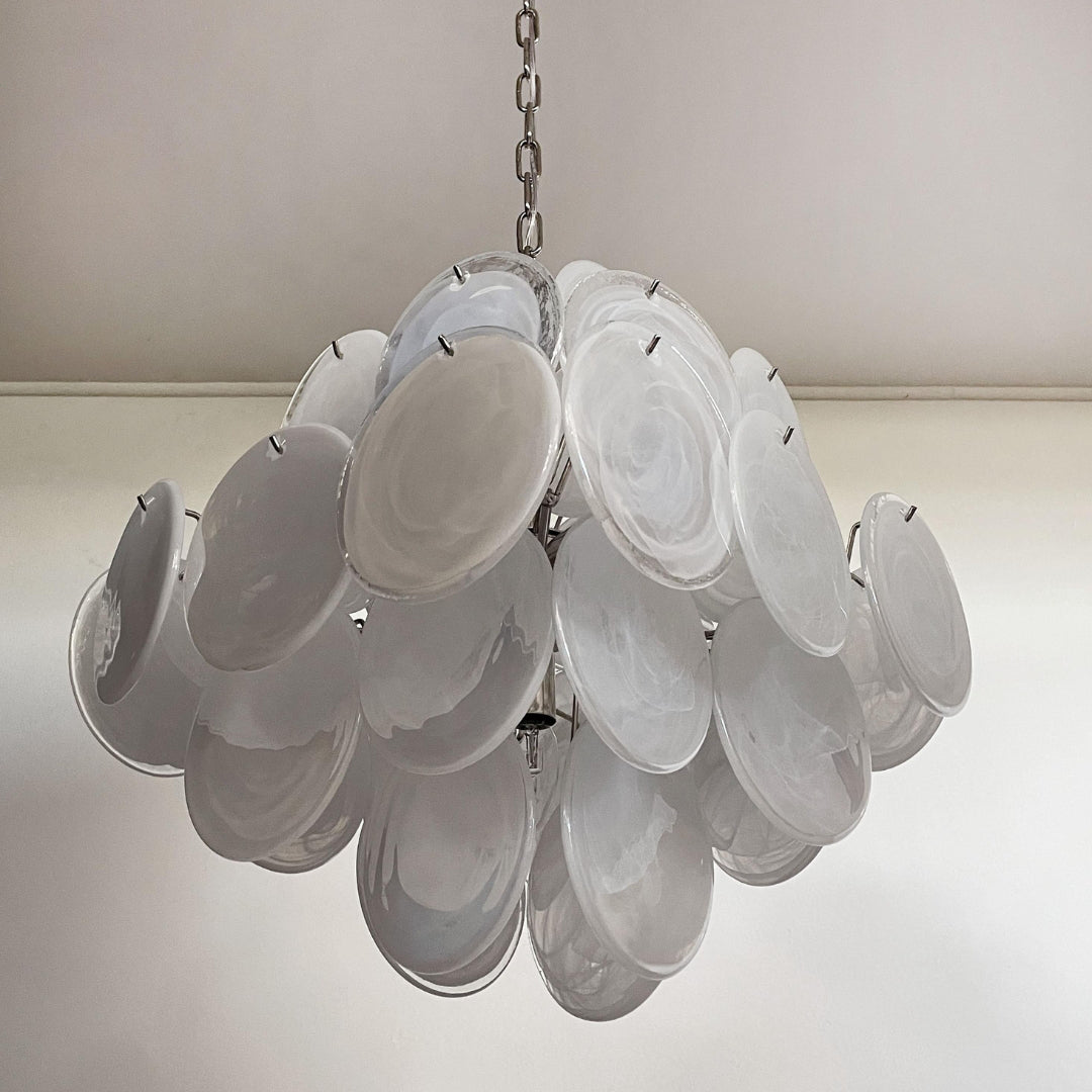 Bettina Murano Glass Chandelier 36 White Disks