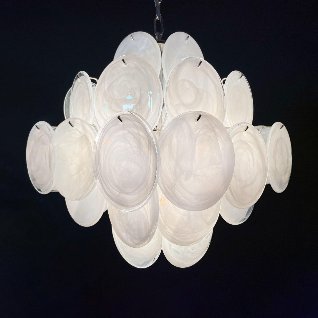 Bettina Murano Glass Chandelier 36 White Disks