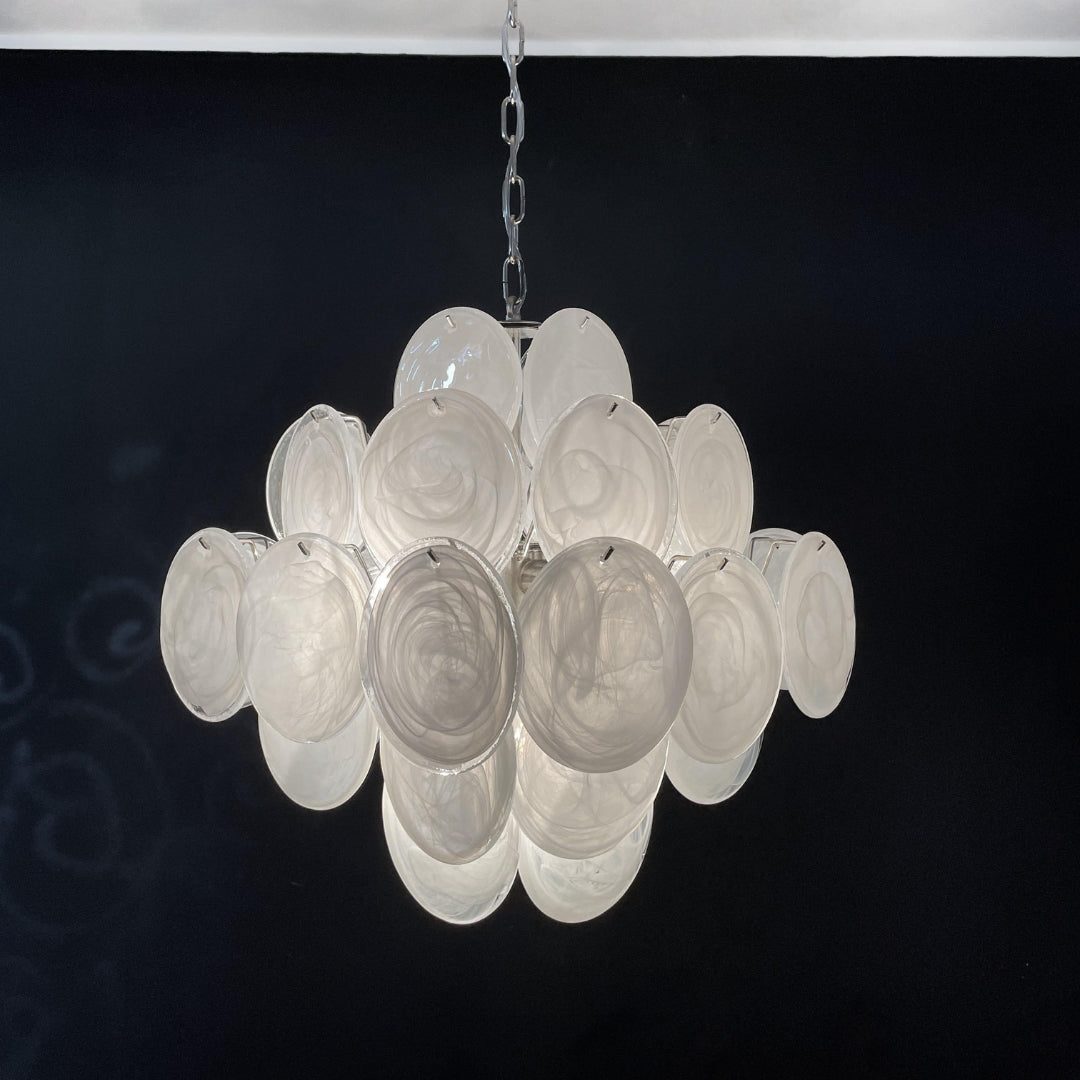 Bettina Murano Glass Chandelier 36 White Disks