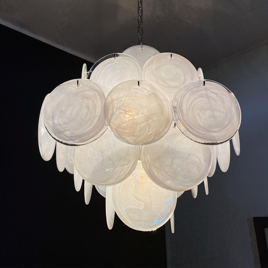 Bettina Murano Glass Chandelier 36 White Disks