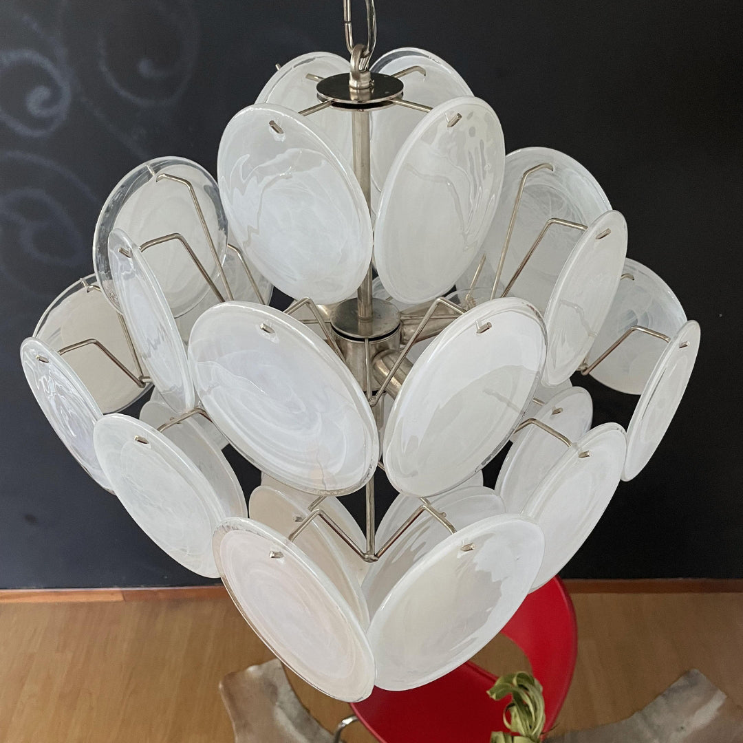 Bettina Murano Glass Chandelier 36 White Disks