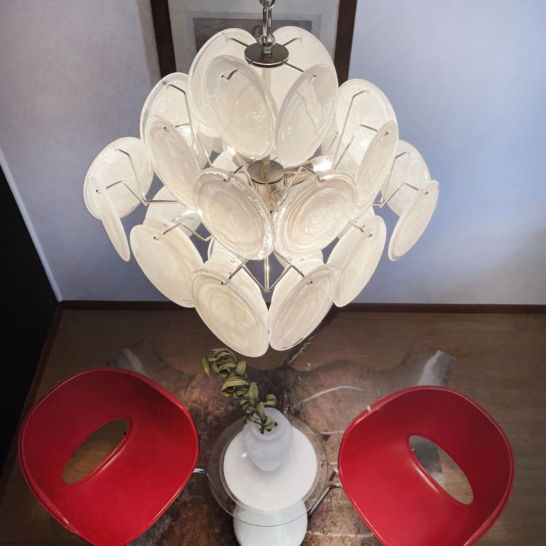 Bettina Murano Glass Chandelier 36 White Disks