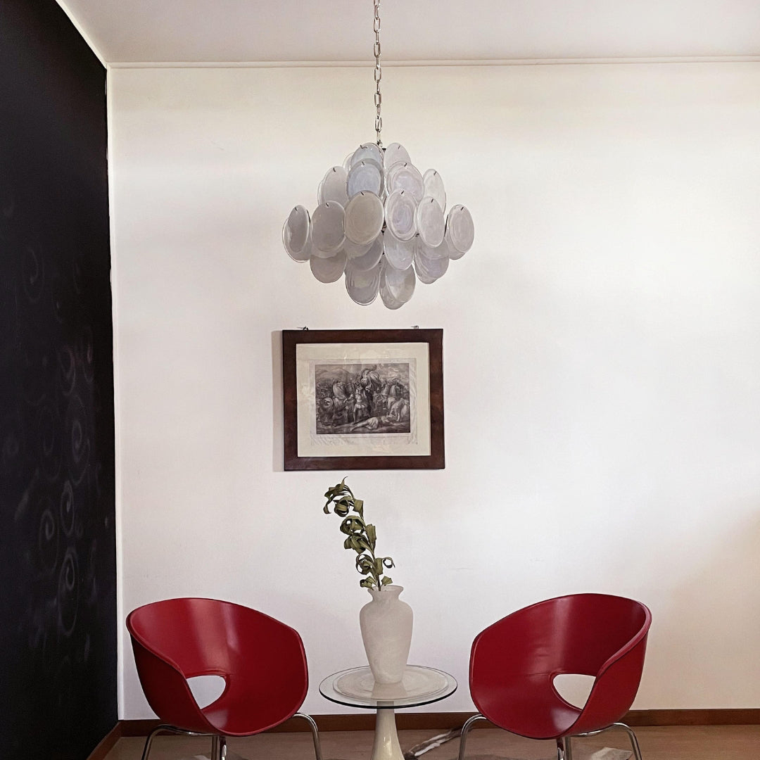 Bettina Murano Glass Chandelier 36 White Disks