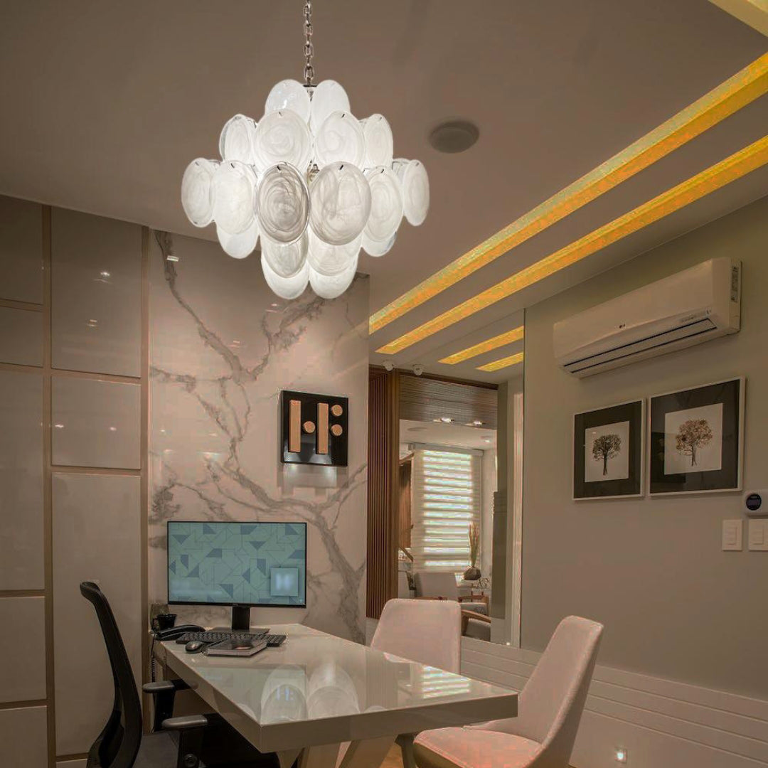 Bettina Murano Glass Chandelier 36 White Disks