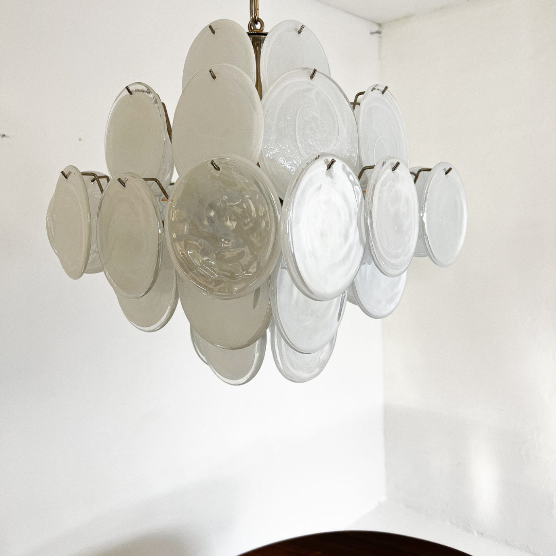 Bettina Murano Glass Chandelier 36 White Disks