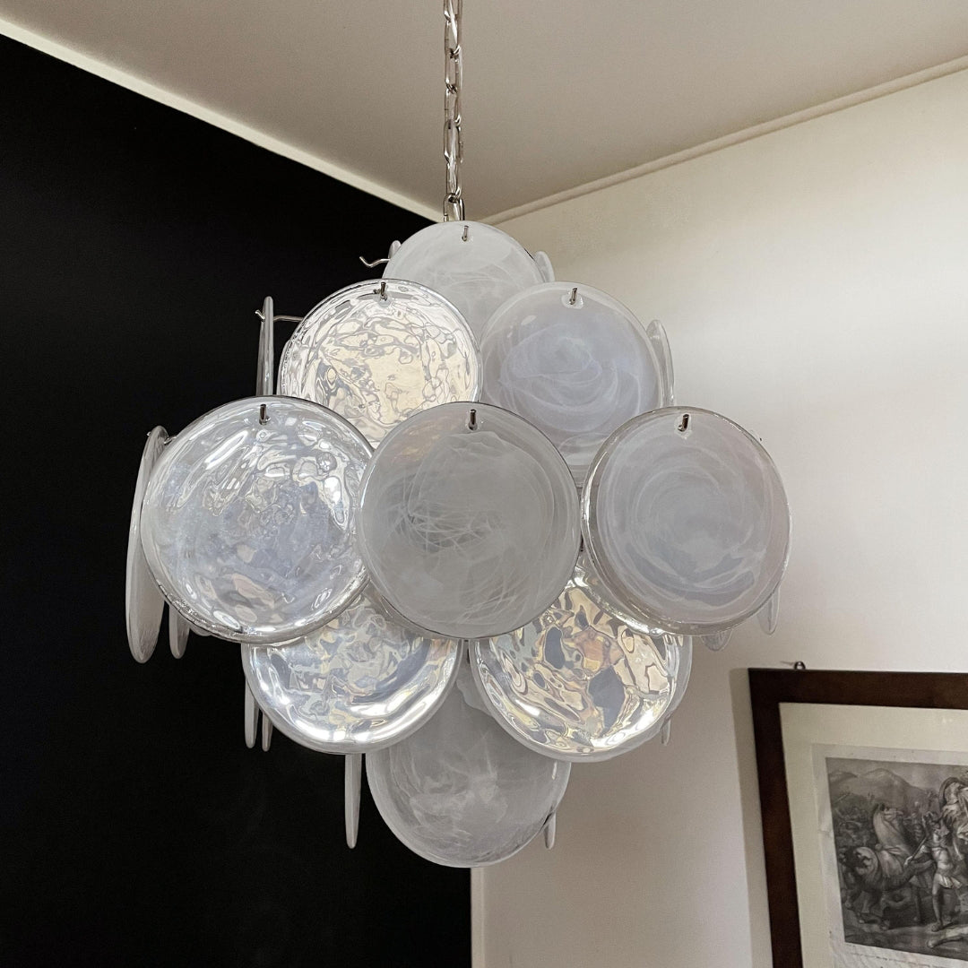 Bettina Murano Glass Chandelier 36 White Disks
