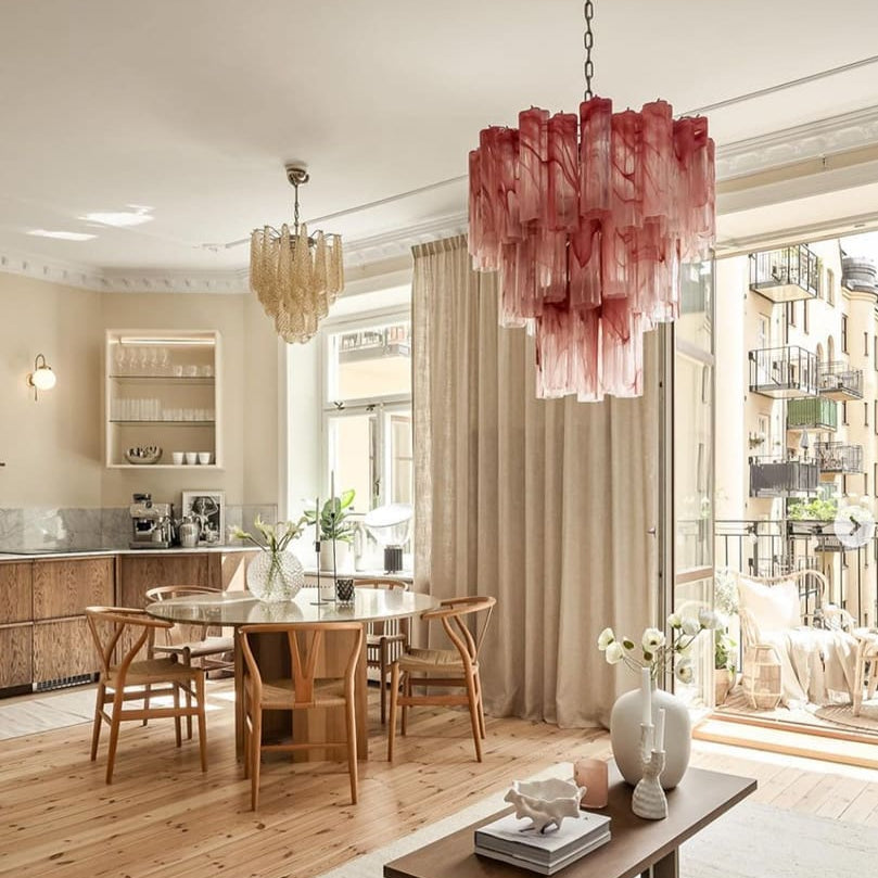 Tronchi Murano Chandelier – 48 tubes – Alabaster Pink
