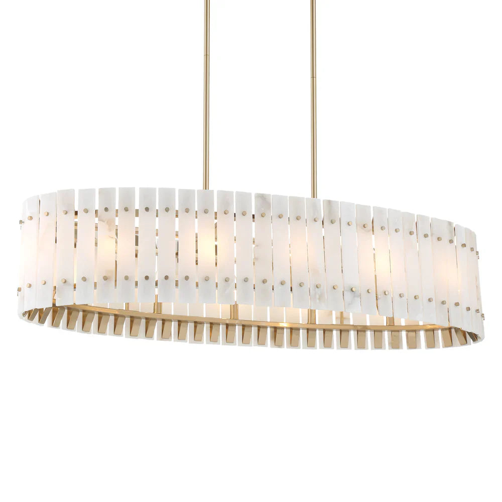 Rancho Alabaster Oval Chandelier 48" 5 Lights Brass Finish