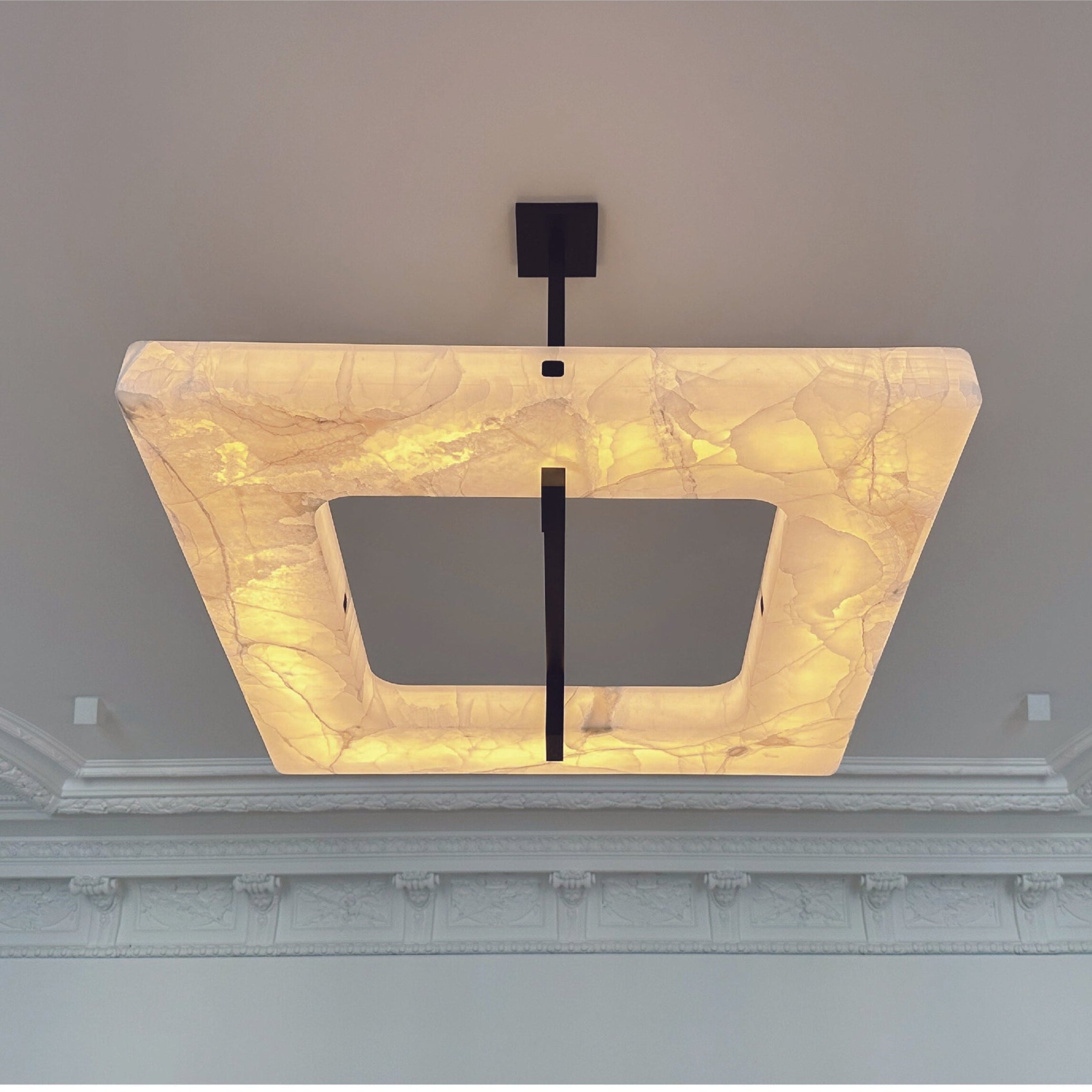 Aidan Modern Square Alabaster Chandelier - Alabaster, Alabaster lightings, Bedroom, Black, CCCC, Chandelier, Chandeliers, Dining & Kitchen, Living Room, metal, Modern, Rectangular-1-Luxehomezone