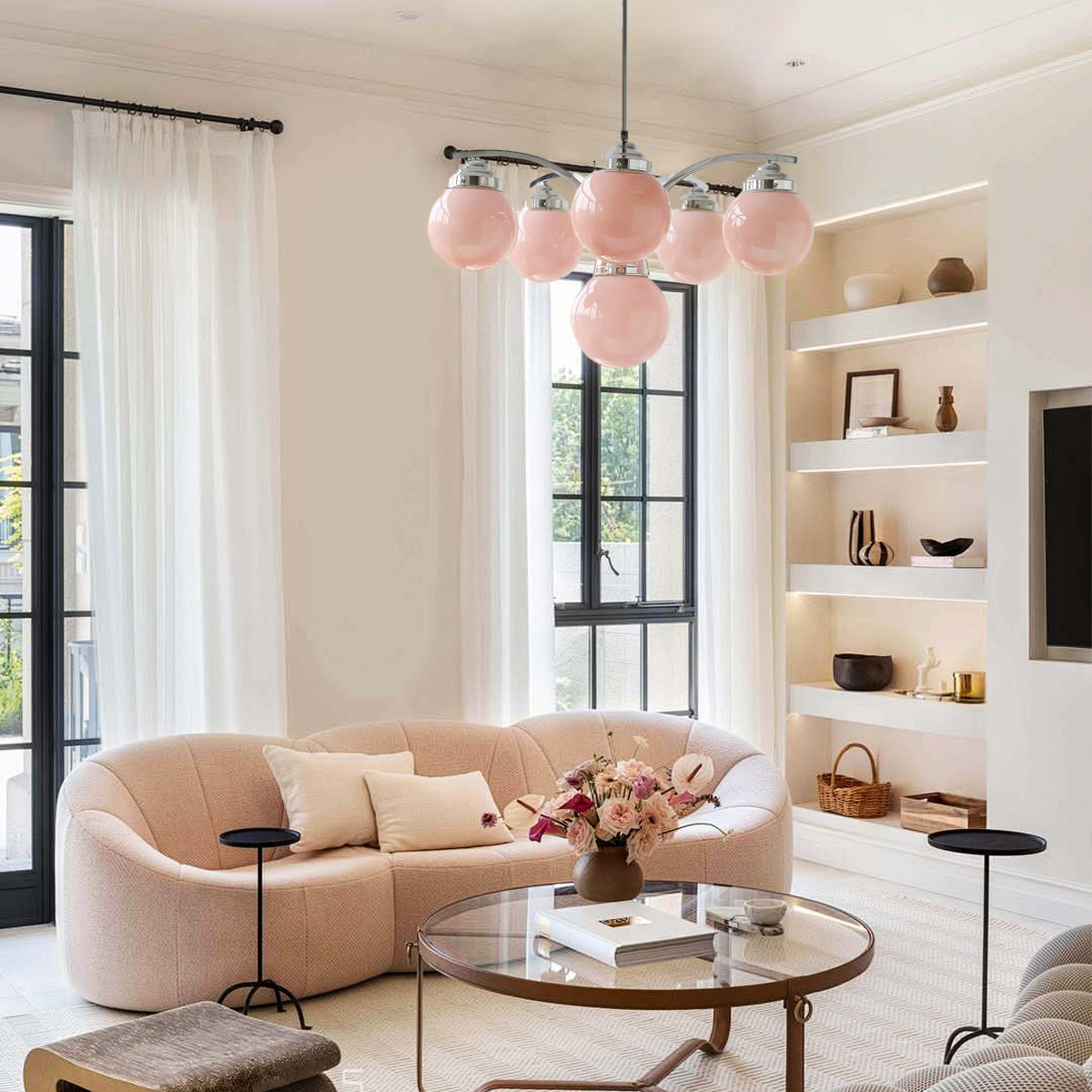 Pink Salamanca Chandelier with 4/6 heads - Glass Chandelier, Persimmon-1-Luxehomezone