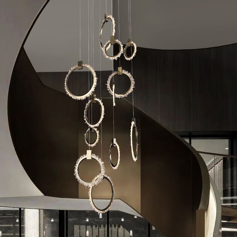 Daimio Crystal 12 Rings Staircase Chandelier