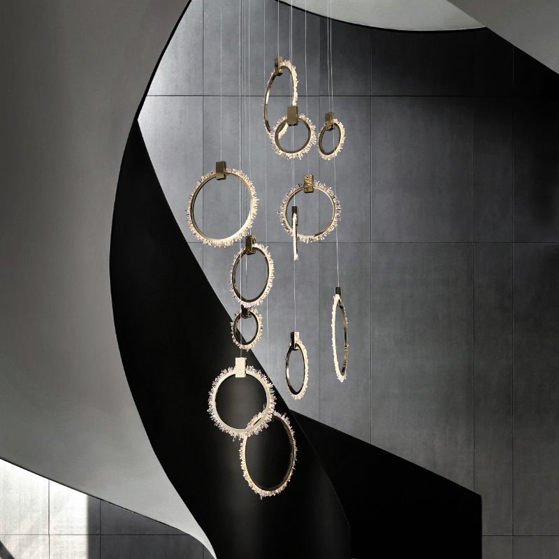 Daimio Crystal 12 Rings Staircase Chandelier