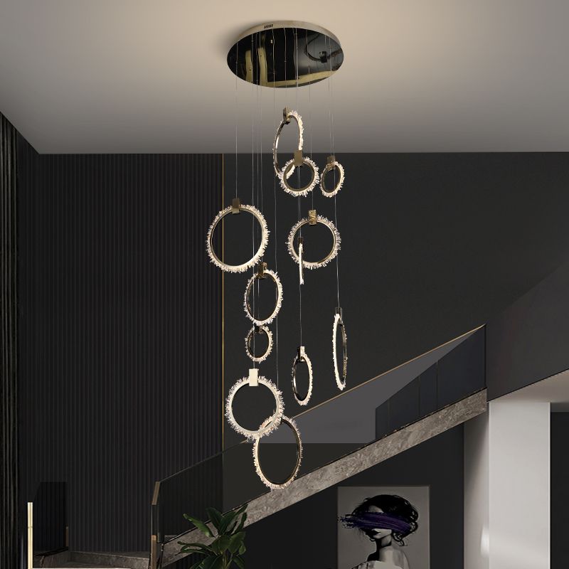 Daimio Crystal 12 Rings Staircase Chandelier
