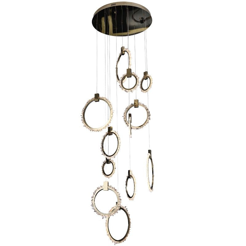 Daimio Crystal 12 Rings Staircase Chandelier