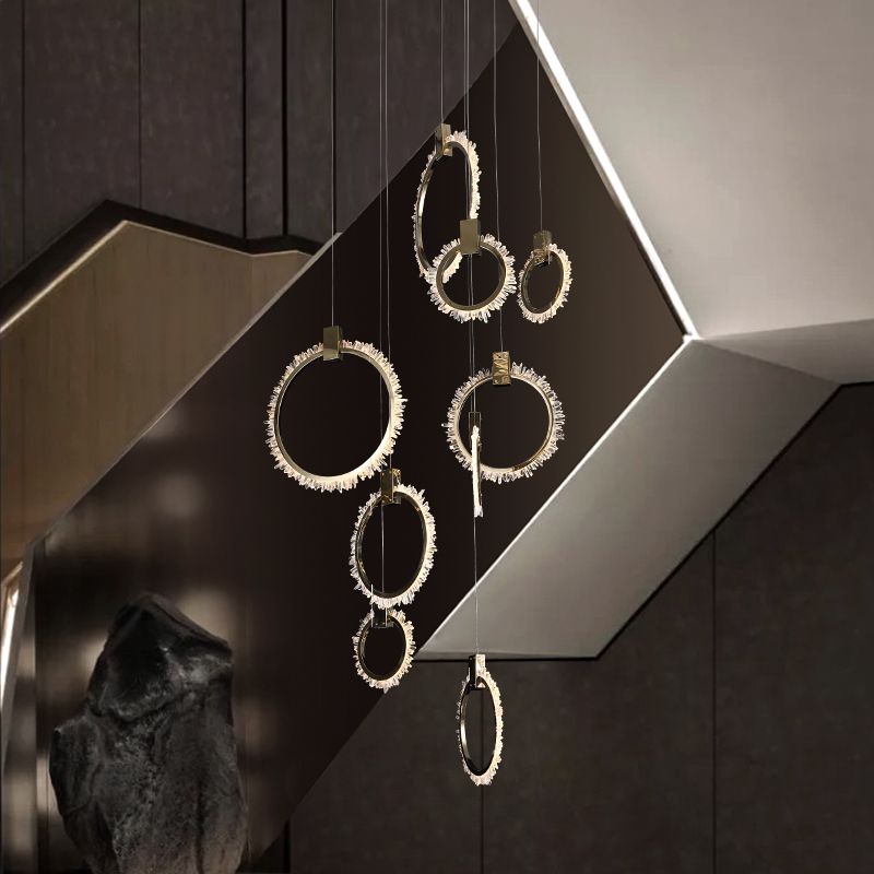 Daimio Crystal 12 Rings Staircase Chandelier