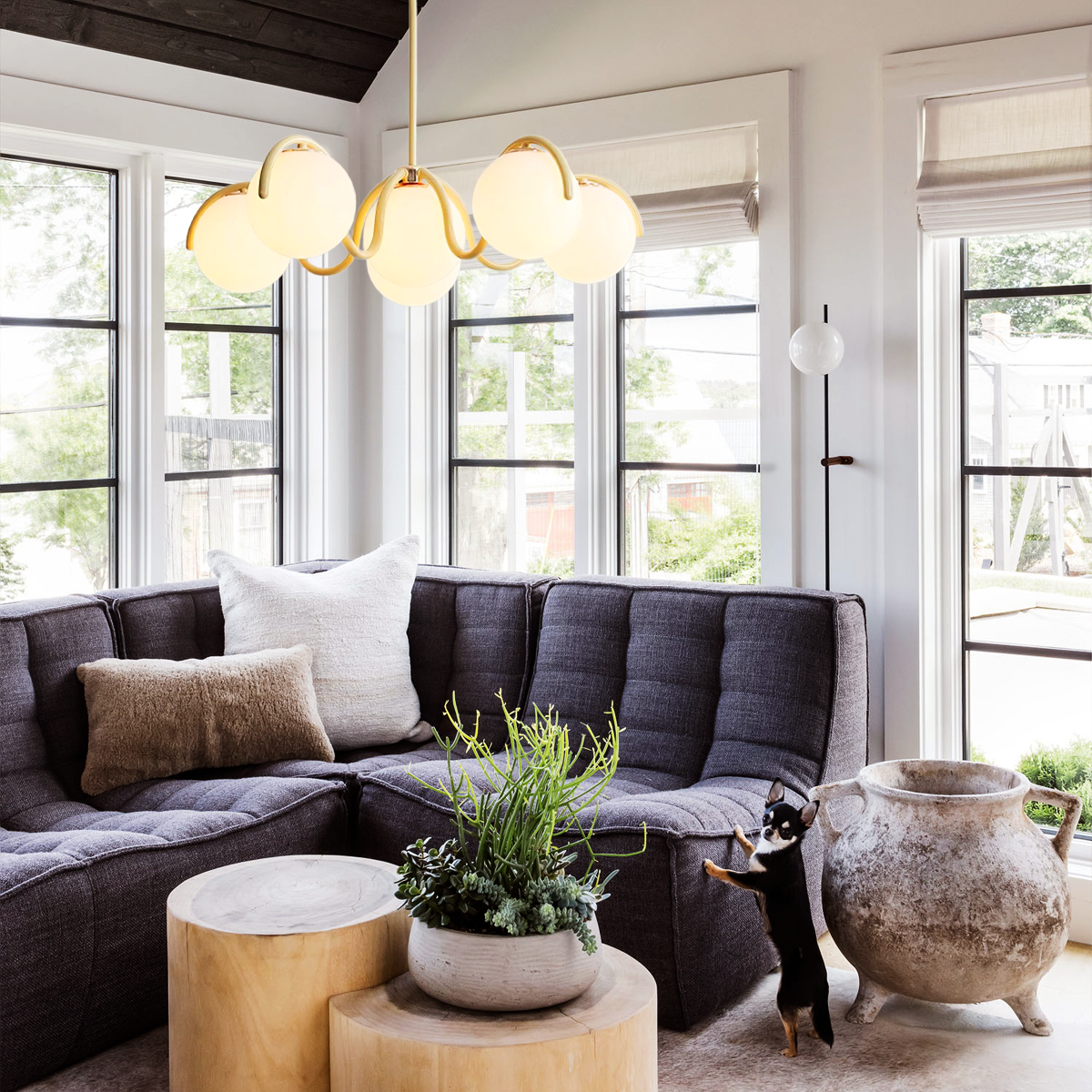 Reedway Curve Linear Chandelier ∅ 27.2″ - Bend, Marshmallow Chandelier-1-Luxehomezone