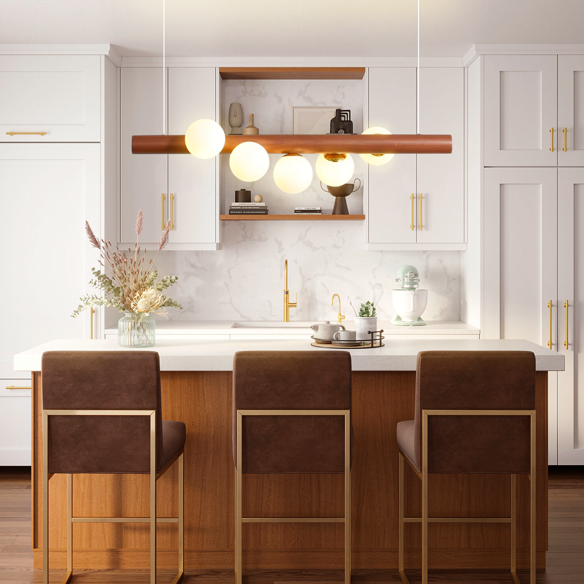 Scandinavian Wooden Pendant - Walnut & White, Wood-1-Luxehomezone