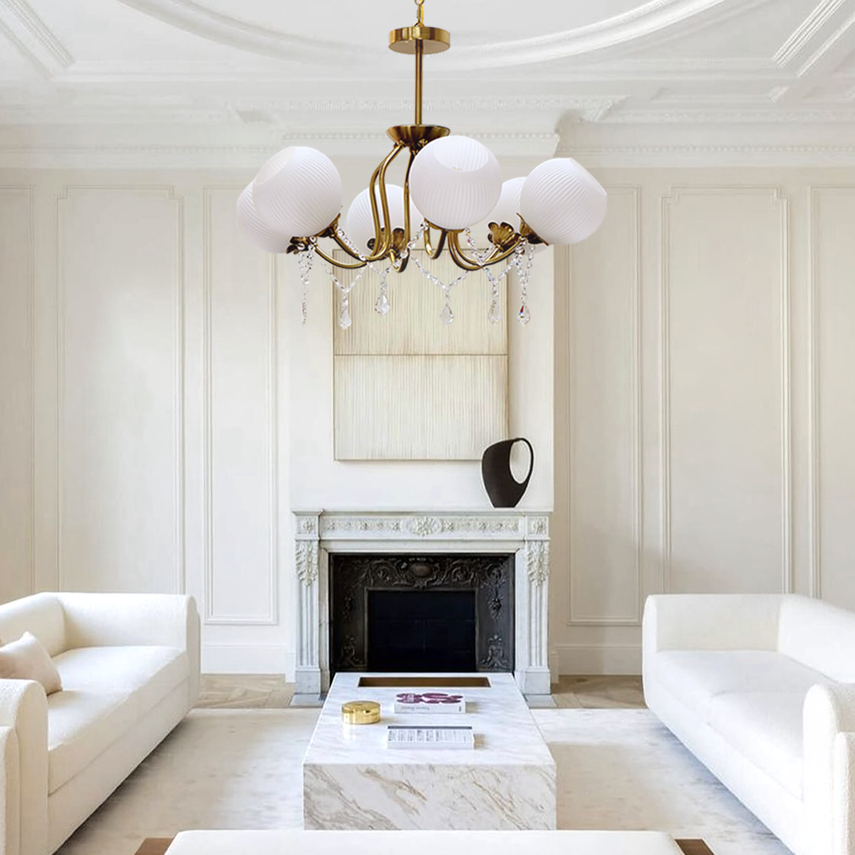 Orb Glow Copper Glass Chandelier ∅22" - Bend, Marshmallow Chandelier-1-Luxehomezone