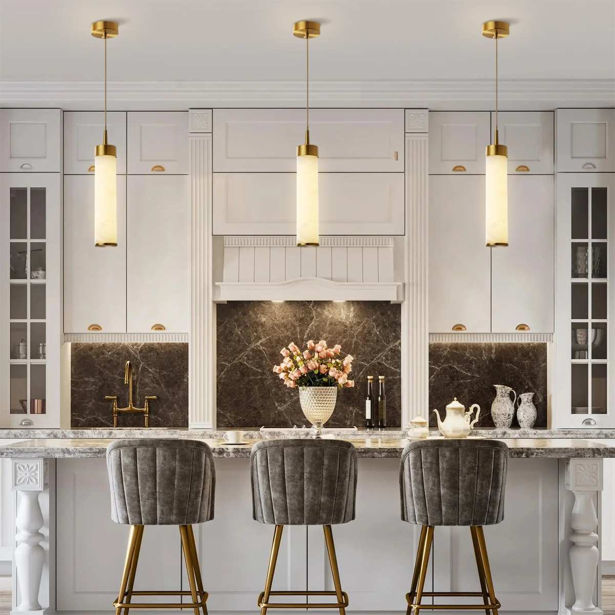 Tala Brass Alabaster Pendant Light - Alabaster, Alabaster Pendant-1-Luxehomezone