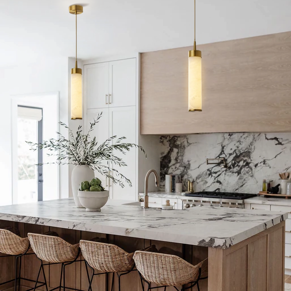 Tala Brass Alabaster Pendant Light - Alabaster, Alabaster Pendant-1-Luxehomezone
