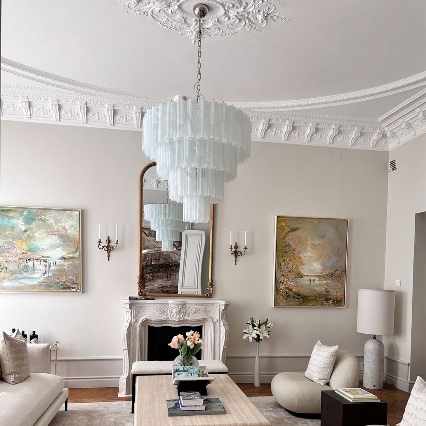 Tronchi Murano Chandelier – 78 tubes – Alabaster white