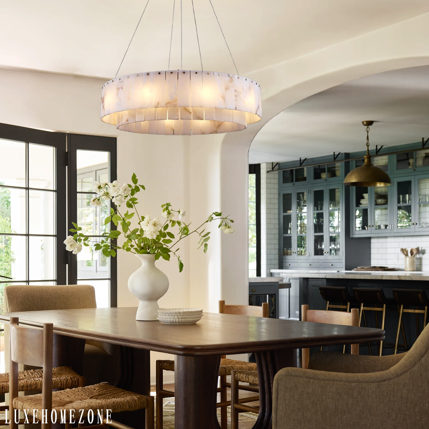 Alabaster Round Chandelier, Modern Marble Dining Room Chandelier 31'' - Fast Delivery-1-Luxehomezone