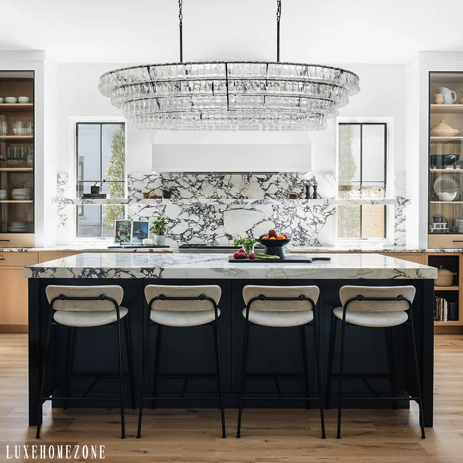 Art Glass Ghiaccio Oval Chandelier - All Products, Best Sellers, Chandelier, Ghiaccio Series, Glass- Chandelier1-Luxehomezone