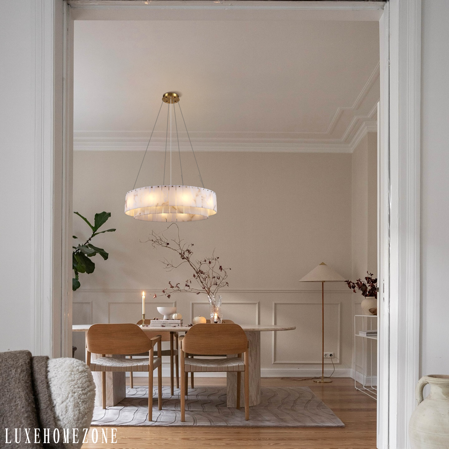 Alabaster Round Chandelier, Modern Marble Dining Room Chandelier 31'' - Fast Delivery-1-Luxehomezone