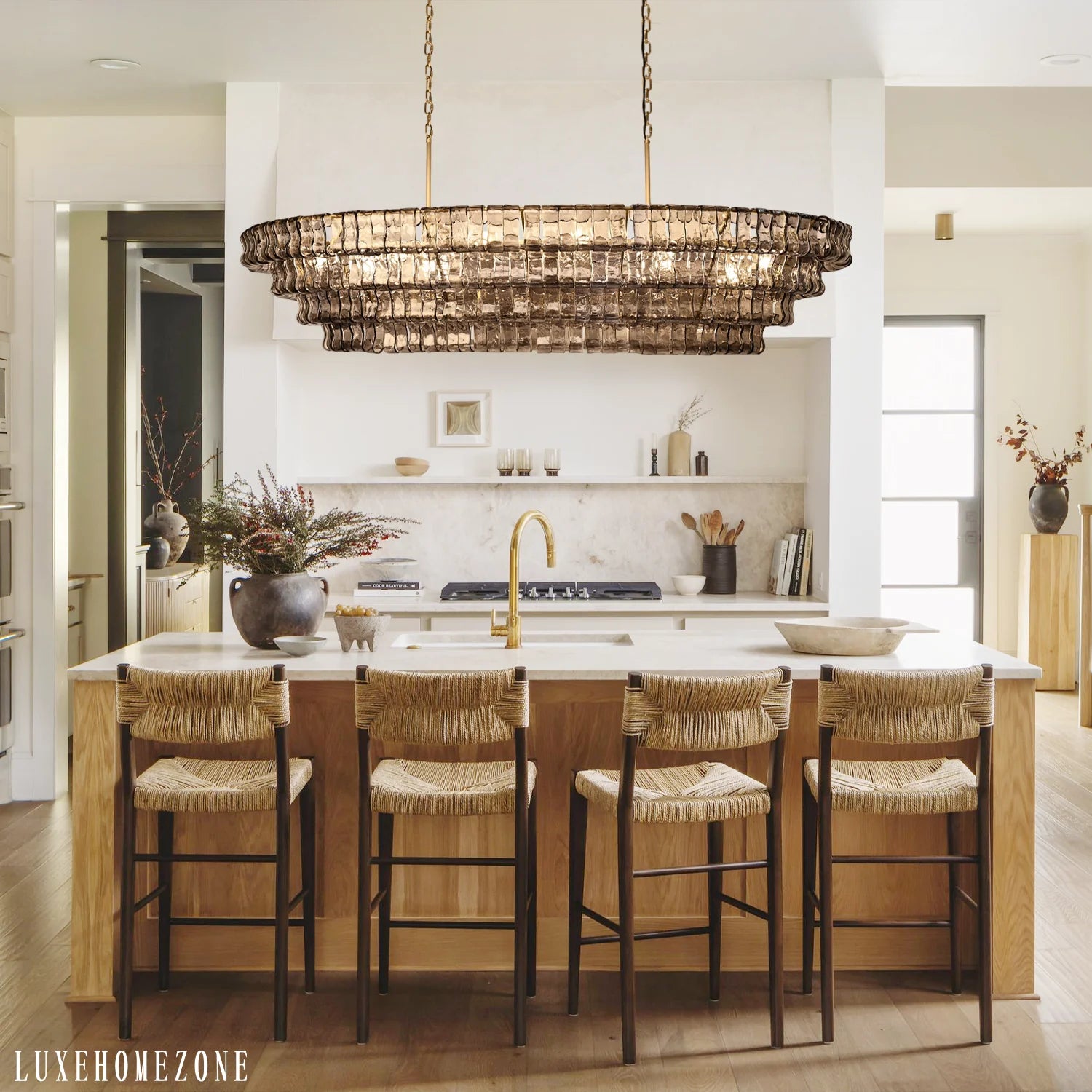 Art Glass Ghiaccio Oval Chandelier - All Products, Best Sellers, Chandelier, Ghiaccio Series, Glass- Chandelier1-Luxehomezone