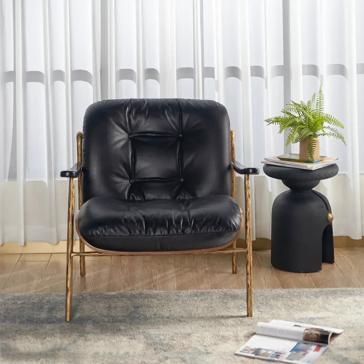 Thaddeus Black Leather Accent Chairs