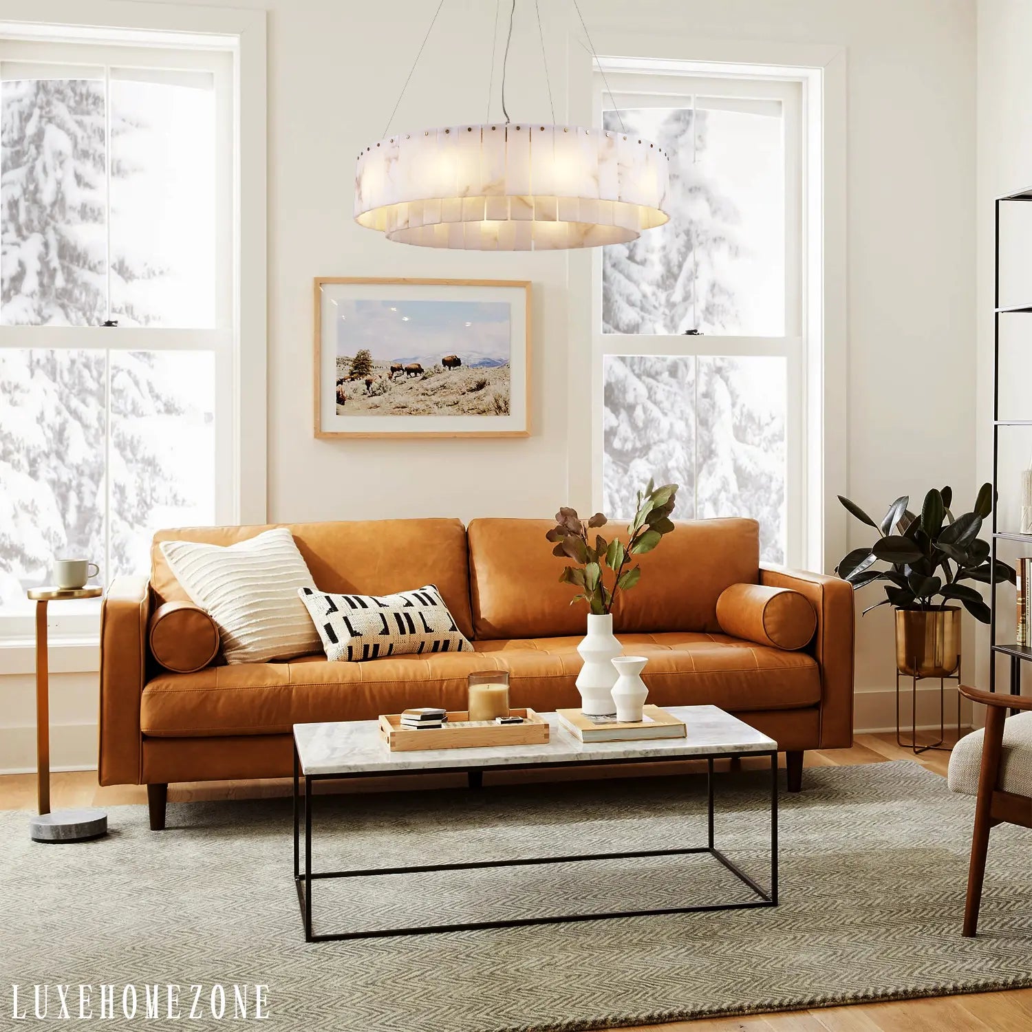 Celine Alabaster Round Chandelier 31" Fast Shipping