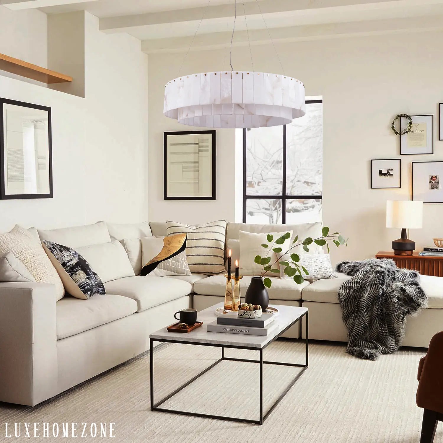 Celine Alabaster Round Chandelier 31" Fast Shipping