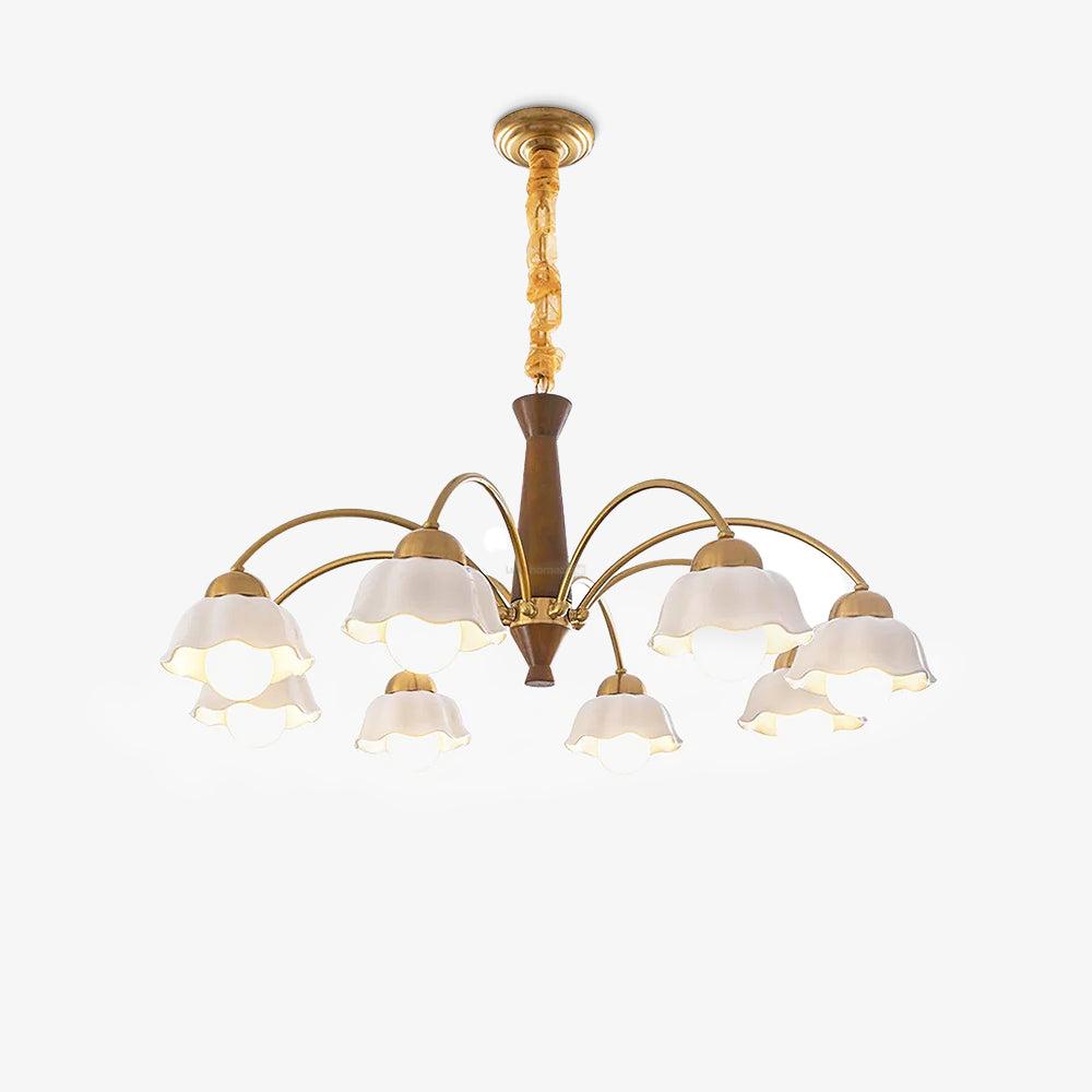 Swedish Modern Brass Chandelier with 3/5/6/8 heads - Flower Ceramic, Optimized-1-Luxehomezone