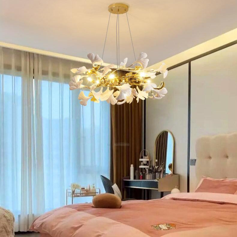 Gingko Chandelier Style P - Gingko, Gingko Chandelier, Gold & White-1-Luxehomezone