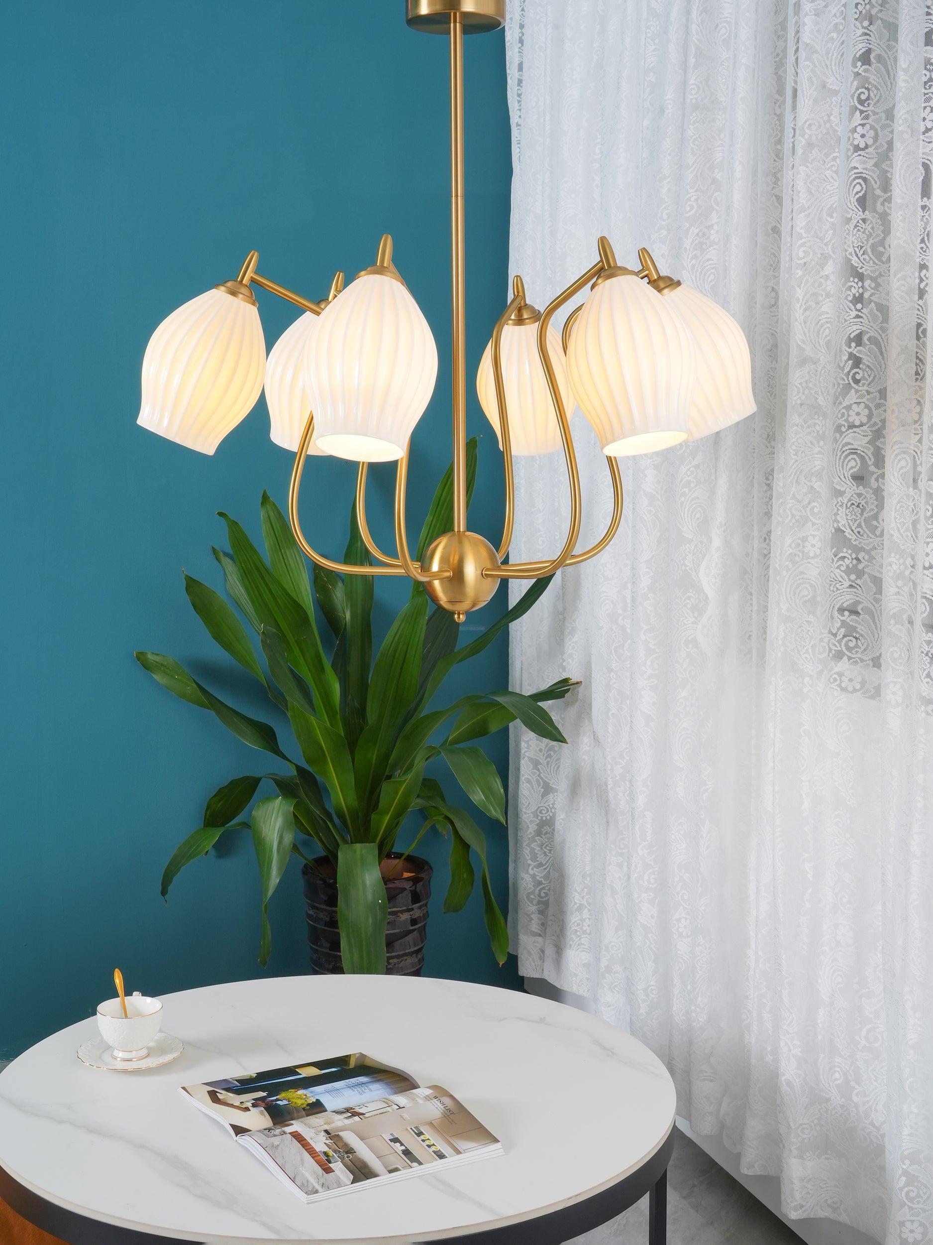 Ceramic Ribbed Chandelier with 4/6/8 heads - Flower Ceramic-1-Luxehomezone