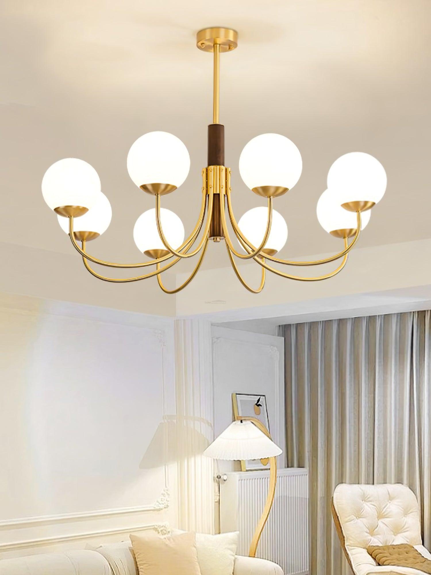 Midas Touch Walnut Sphere Chandelier with 3/6/8 heads - Luxehomezone