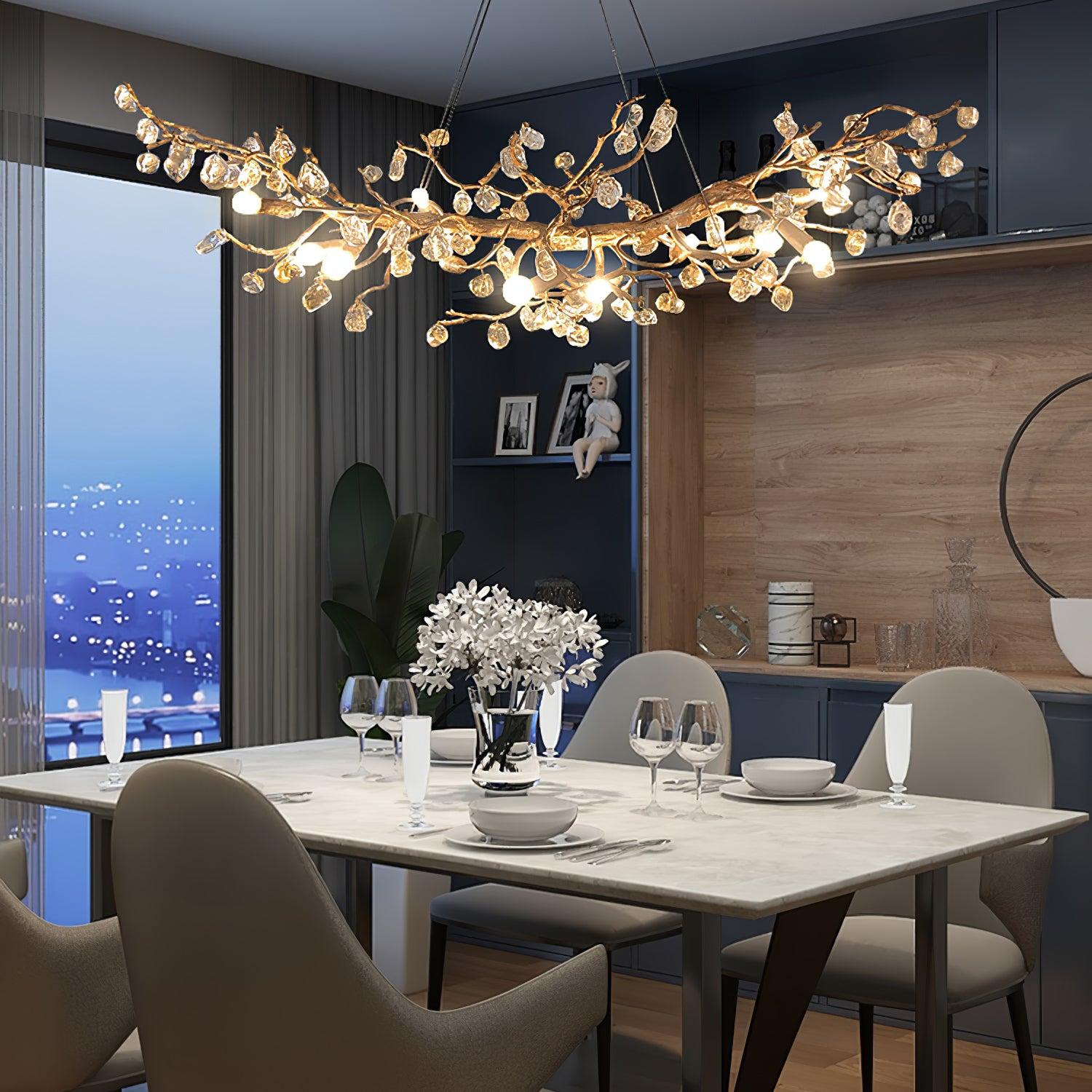 Stone Crystal Brass Chandelier  ∅ 5.1″ - Branch, Crystals-1-Luxehomezone